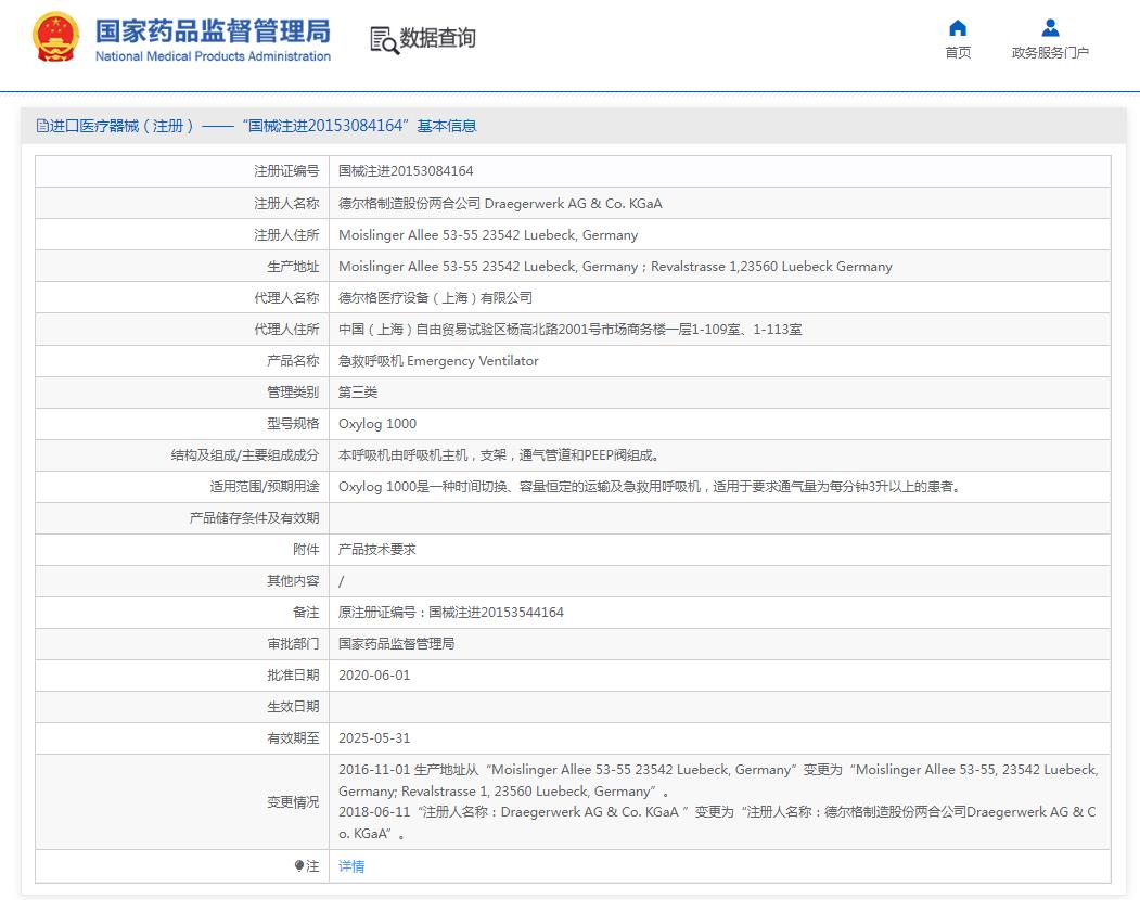 德尔格Oxylog 1000急救呼吸机