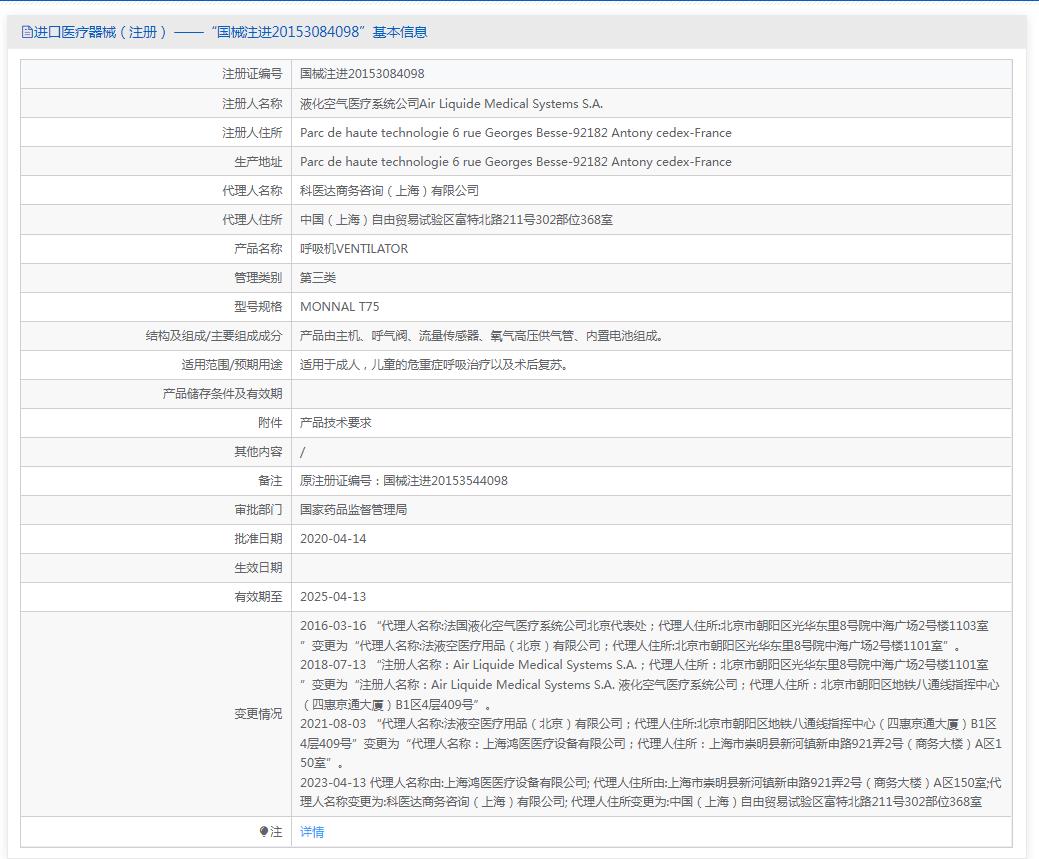 法国天马呼吸机MONNAL T75