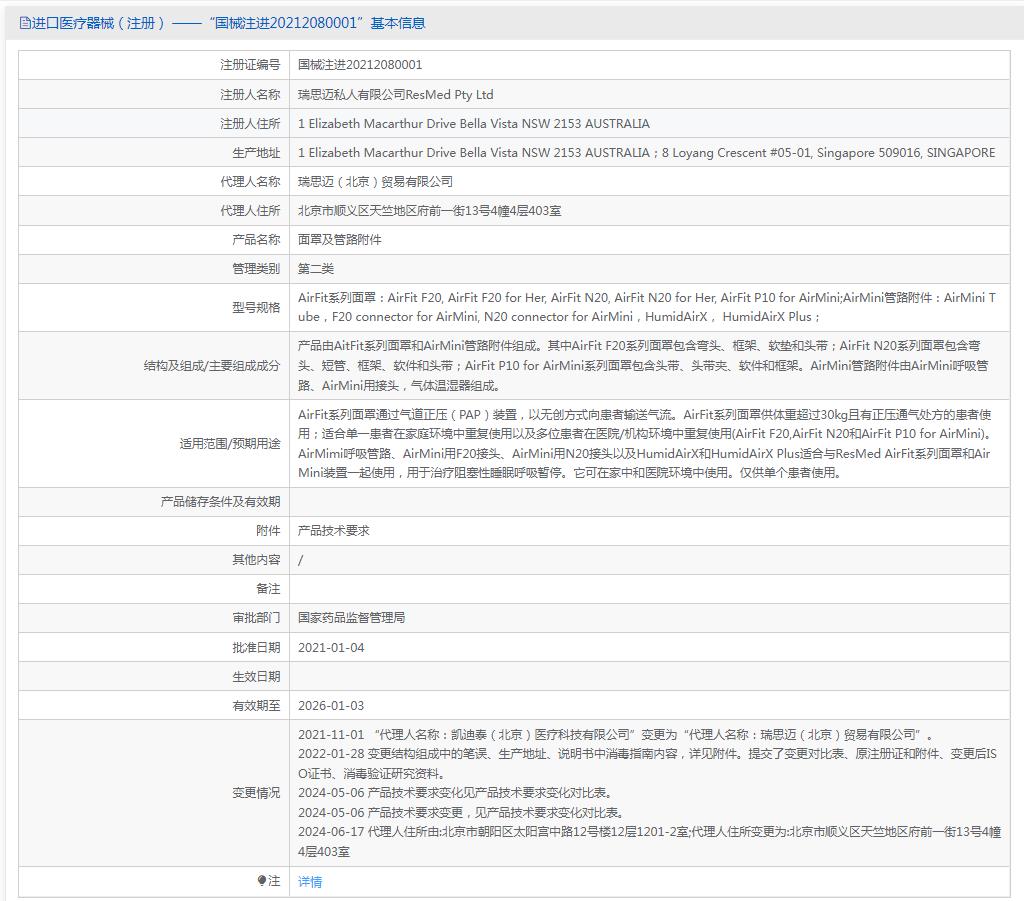 瑞思迈（Resmed）呼吸机面罩AirFit N10鼻罩式面罩带